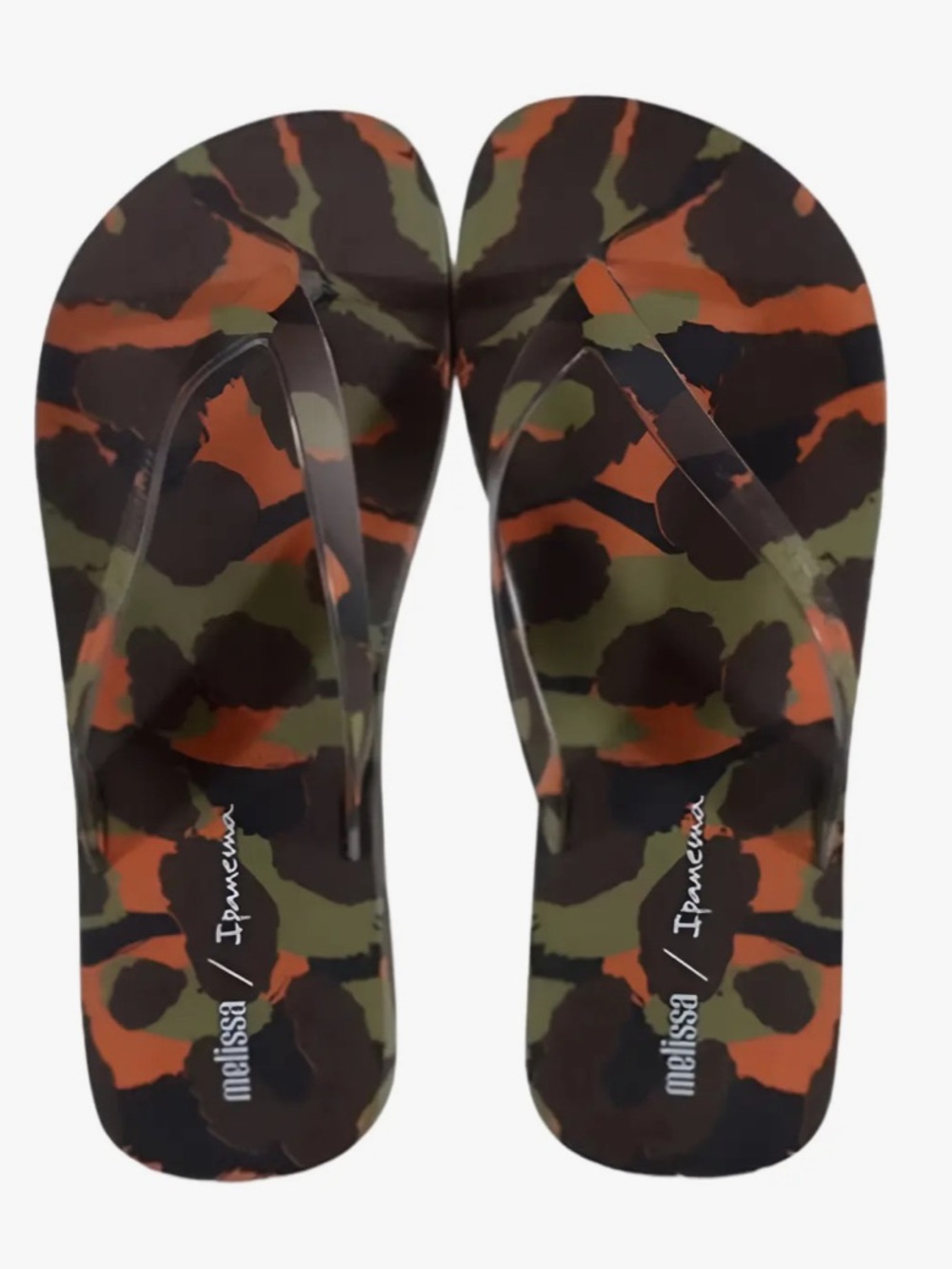Melissa Impamema Camo Flip Flops in Green, Orange size 8